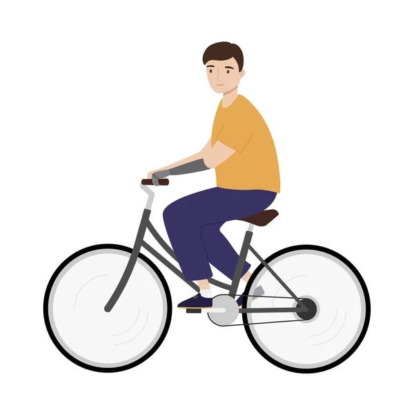Jovem Com Braço Protético Andar Bicicleta Deficiente Ilustração Vetorial Isolada —  Vetores de Stock