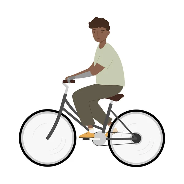 Young Man Prosthetic Arm Riding Bicycle Handicapped Person Isolated Vector — Stock Vector