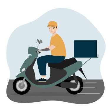 Elektrikli scooter süren protez kollu genç bir adam. Engelli biri şehirde modern motosiklet kullanıyor..