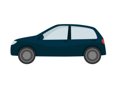 Hatchback arabası. Mavi oto yan görünümü. Düz çizgi film tarzı. İzole vektör illüstrasyonu 
