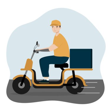 Modern elektrikli scooter kullanan protez kollu genç bir adam. Engelli biri şehirde scooter kullanıyor.