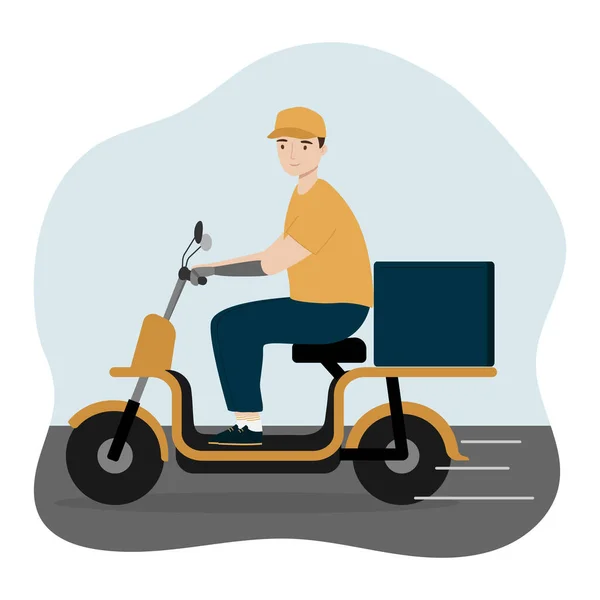 現代の電動バイクスクーターに乗って義肢の腕を持つ若い男 市内の障害者用スクーター — ストックベクタ