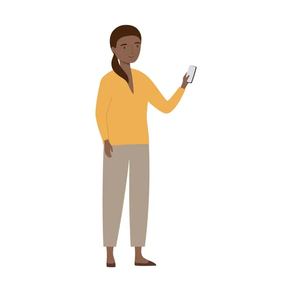 Молода Жінка Тримає Смартфон Дівчина Мобільним Телефоном Ізольовані Векторні Ілюстрації — стоковий вектор