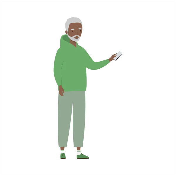 Starší Muž Drží Smartphone Stařík Mobilním Telefonem Izolovaná Vektorová Ilustrace — Stockový vektor