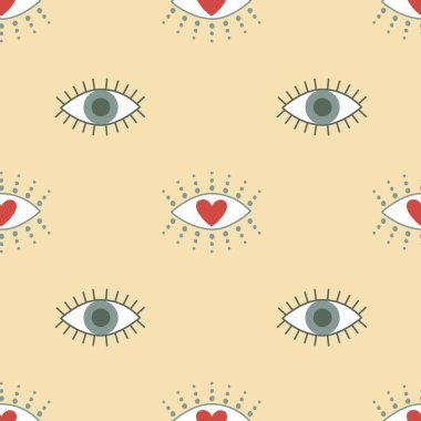Kem göz kusursuz desen. Hamsa gözü, sihirli göz, dekor elementi. Tekstil, kumaş, duvar kağıdı için soyut arkaplan.