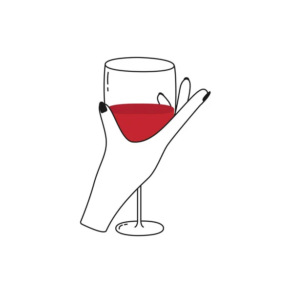 Vrouwelijke Hand Houdt Glas Wijn Vast Cocktail Verse Drank Sap — Stockvector