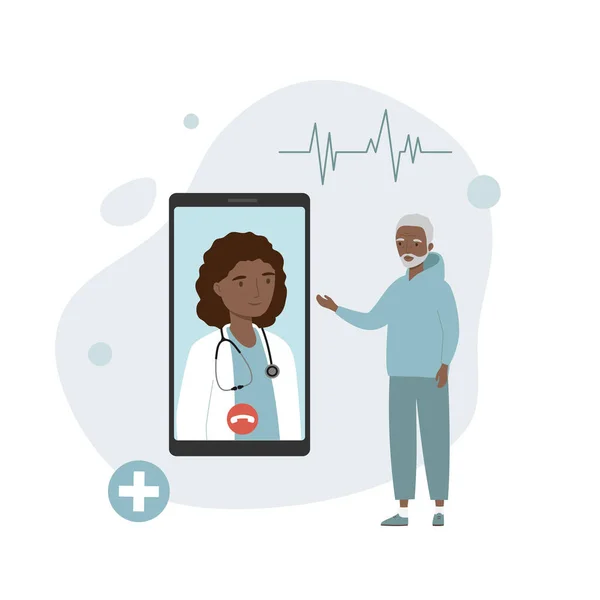 Doctor Online Service Doctor Patient Use Smartphone Distance Consultation Medicine — Stock Vector