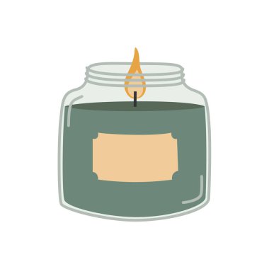 Kavanozda mum yakmak. Doodle tarzı. Rahatlamak ve spa yapmak için dekoratif mumlar. İzole vektör illüstrasyonu