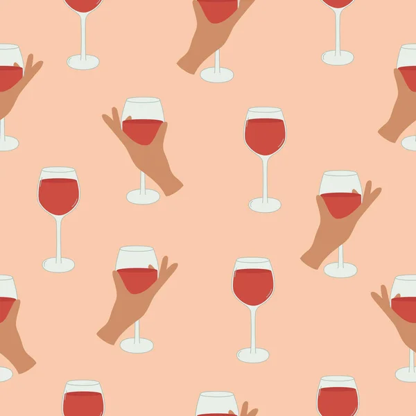 Naadloos Patroon Met Vrouwelijk Handvat Glas Wijn Cocktail Verse Drank — Stockvector