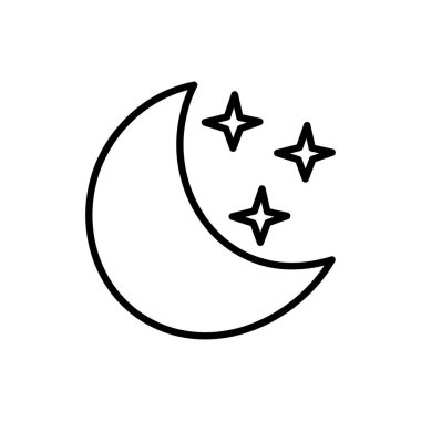 Ay ve yıldızlar ana hatları simgesi. Düzenlenebilir felç. İzole vektör illüstrasyonu