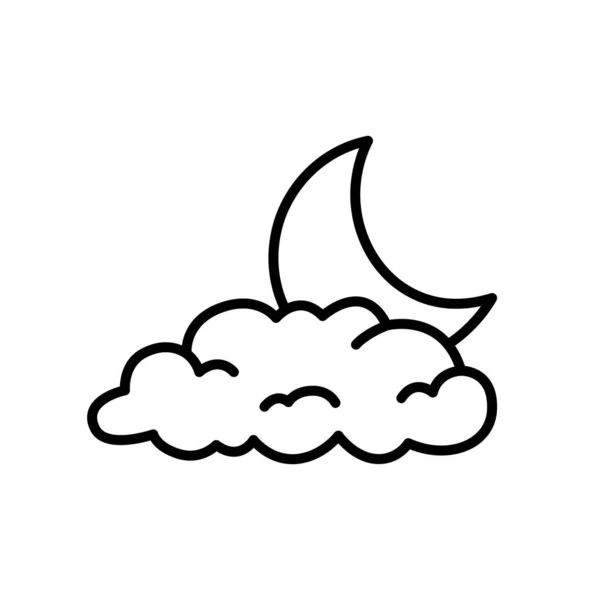 云层和月亮轮廓图标 可编辑的中风 孤立的矢量说明 — 图库矢量图片