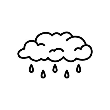Üzerinde yağmur damlaları olan bulut taslak simgesi. Düzenlenebilir felç. İzole vektör illüstrasyonu
