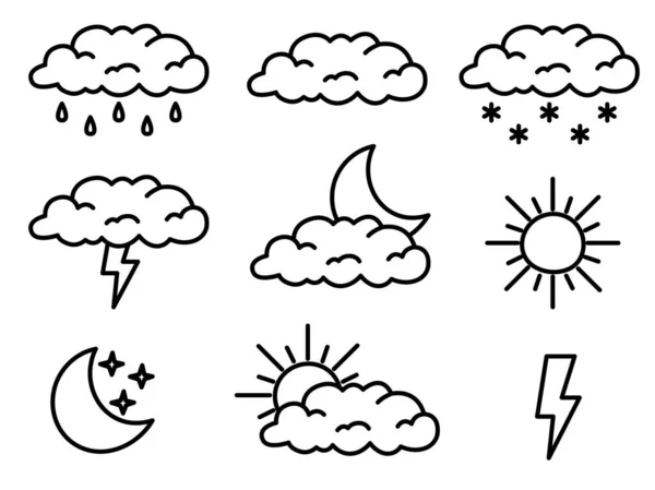 Set Weather Outline Icon Editable Stroke Isolated Vector Illustration — Stock Vector