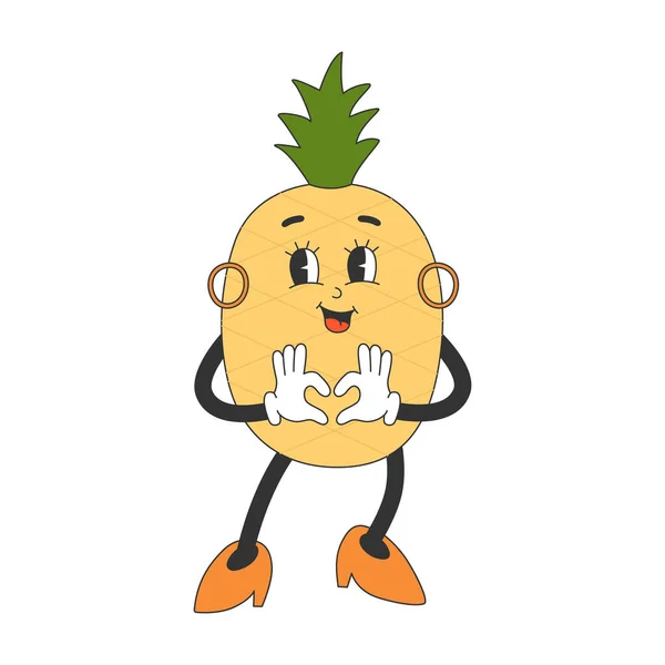 Niedliche Ananas Mädchen Charakter Y2K Groovy Stil Zeichentrickfigur Trendigen Retro — Stockvektor