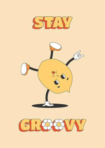 Postervorlage Mit Süßem Zitronencharakter Y2K Groovy Style Bleiben Sie Groovy — Stockvektor