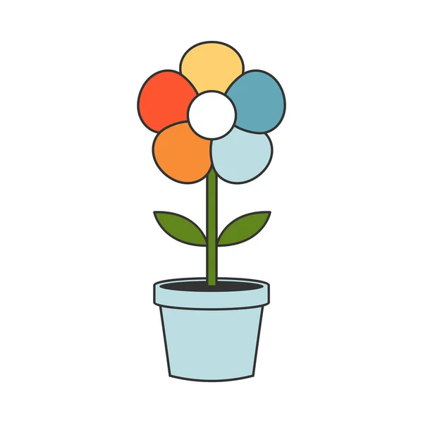 Groovy Fleur Colorée Pot Fleurs Cartoon Plante Dans Style Rétro — Image vectorielle