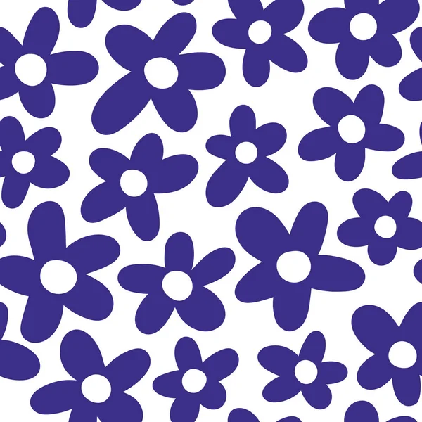 フローラルシームレスパターン トレンディな落書きスタイルで白い背景に手描きの青い花 ストックベクター