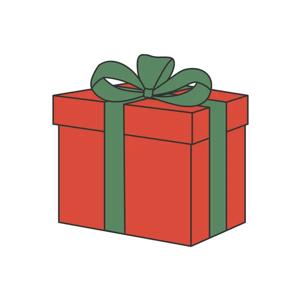 Coffret Cadeau Rouge Avec Arc Vert Élément Design Pour Noël — Image vectorielle