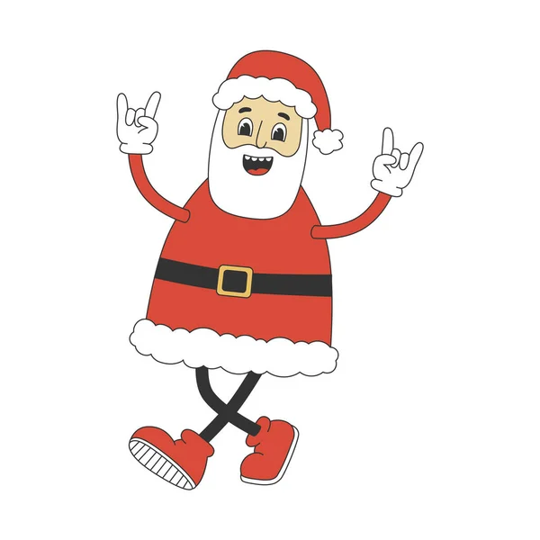 Grooviges Hippie Weihnachtsmann Gehen Cartoon Figur Trendigen Retro Stil Für — Stockvektor