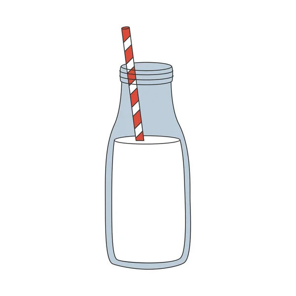 Молочная Бутылка Соломенном Стиле Карикатурный Элемент Стиле Трэнди Ретро Изолированная — стоковый вектор