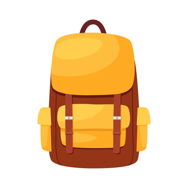 卡通背包 旅行袋 前面的书包是黄色和棕色的 孤立的矢量说明 — 图库矢量图片