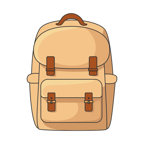 Cartoon Backpack Travel Bag Front View School Bag Beige Brown — Stock Vector