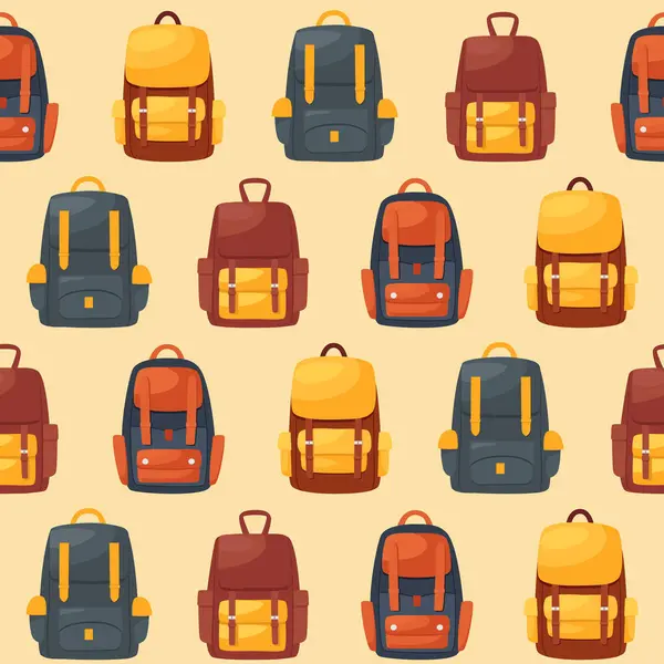 Απρόσκοπτη Μοτίβο Σακίδια Σχολικές Τσάντες Καρτούν Επίπεδη Στυλ Πολύχρωμες Ταξιδιωτικές — Διανυσματικό Αρχείο