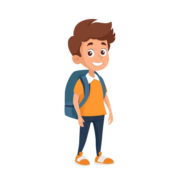 Boy Backpack Going School Pupil Cartoon Character Back School Concept — Stock Vector