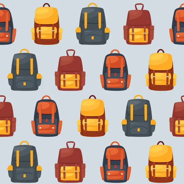 Απρόσκοπτη Μοτίβο Σακίδια Σχολικές Τσάντες Καρτούν Επίπεδη Στυλ Πολύχρωμες Ταξιδιωτικές — Διανυσματικό Αρχείο