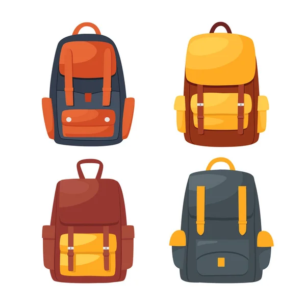 Σετ Από Σακίδια Κινουμένων Σχεδίων Ταξιδιωτικές Τσάντες Τσάντες Για Σχολείο — Διανυσματικό Αρχείο