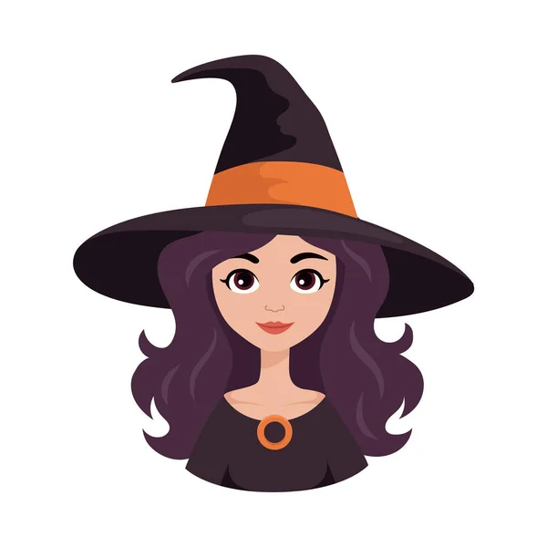 Retrato Uma Bruxa Gira Chapéu Personagem Desenhos Animados Para Design —  Vetores de Stock