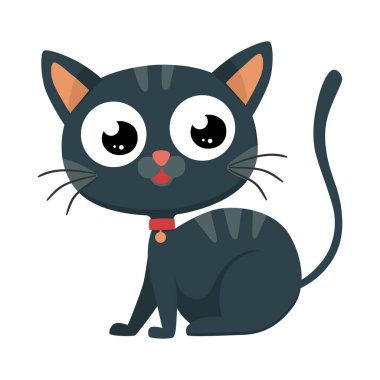 Sevimli çizgi film kedisi. Komik evcil hayvan. Düz bir şekilde çocuksu vektör çizimi. Vektör illüstrasyonu