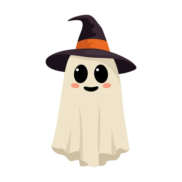 Милый Улыбающийся Призрак Колпаке Ведьмы Элемент Дизайна Поздравительной Открытки Хэллоуин — стоковый вектор