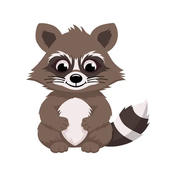 Cute Cartoon Raccoon Sitting Funny Wild Animal Isolated Vector Illustration — Stock Vector