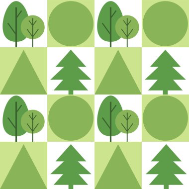 Geometrik doğa kusursuz desen. Düz minimalist tarzda ağaçlar. Vektör illüstrasyonu