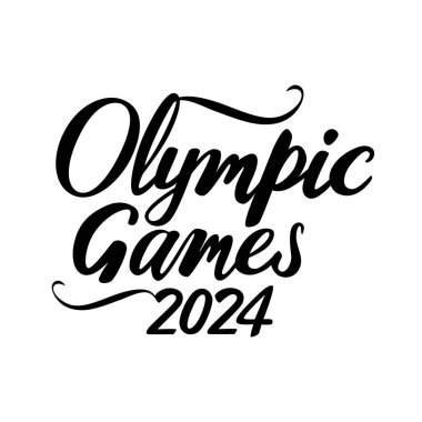 2024 Olimpiyat Oyunları. 2024 yazında Paris 'te olimpiyat oyunları. Siyah harfler. İzole vektör illüstrasyonu.