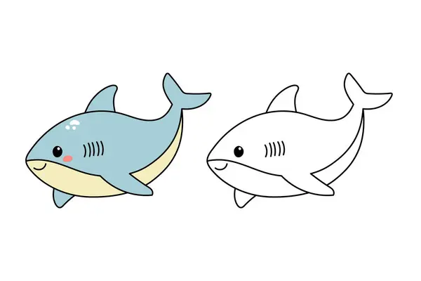Ręcznie Narysowany Słodki Rekin Morskie Zwierzęta Kolorowanki Szablon Strony Ilustracja Wektor Stockowy