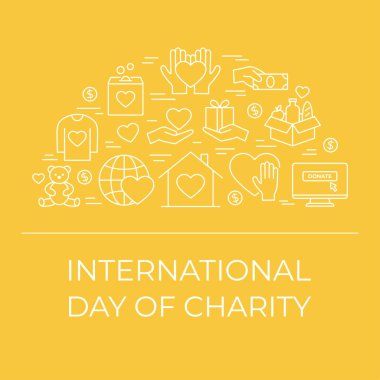 Uluslararası bağış günü poster şablonu. Bağış toplama, bağış ya da yardım etkinliği kartı. Vektör illüstrasyonu