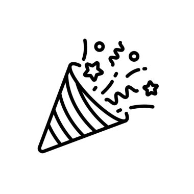 Konfeti popper taslak ikonu. Düzenlenebilir felç. Doğum günü, bayram, Noel, yeni yıl sembolü. İzole vektör illüstrasyonu 