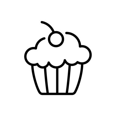 Krem şantili ve kirazlı kapkek. Düzenlenebilir felç. Doğum günü, bayram sembolü. İzole vektör illüstrasyonu 