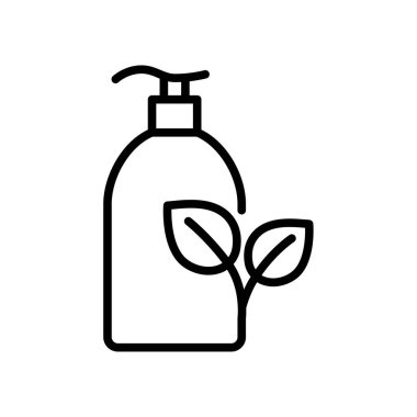 Yaprak ikonlu losyon şişesi. Biyolojik çözünebilir paket sembolü. İzole vektör illüstrasyonu 