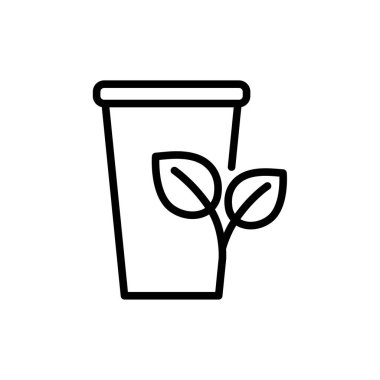 Kağıt bardak ve yaprak taslak simgesi. Çevre dostu bardak sembolü. Düzenlenebilir felç. İzole vektör illüstrasyonu 