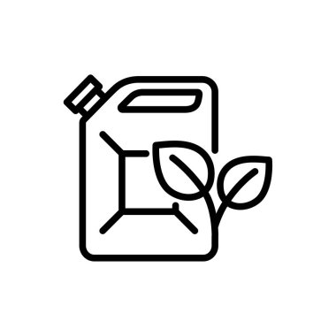 Yaprak ikonlu biyo yakıt kutusu. Yeşil çevre ve geri dönüşüm sembolü. Düzenlenebilir felç. İzole vektör illüstrasyonu 