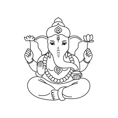 Ganesh Chaturthi festivali için Lord Ganpati 'nin çizgi çizimi. İzole vektör illüstrasyonu
