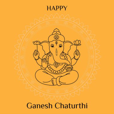 Ganesh Chaturthi festivali için Lord Ganpati 'nin çizgi çizimi. Vektör illüstrasyonu
