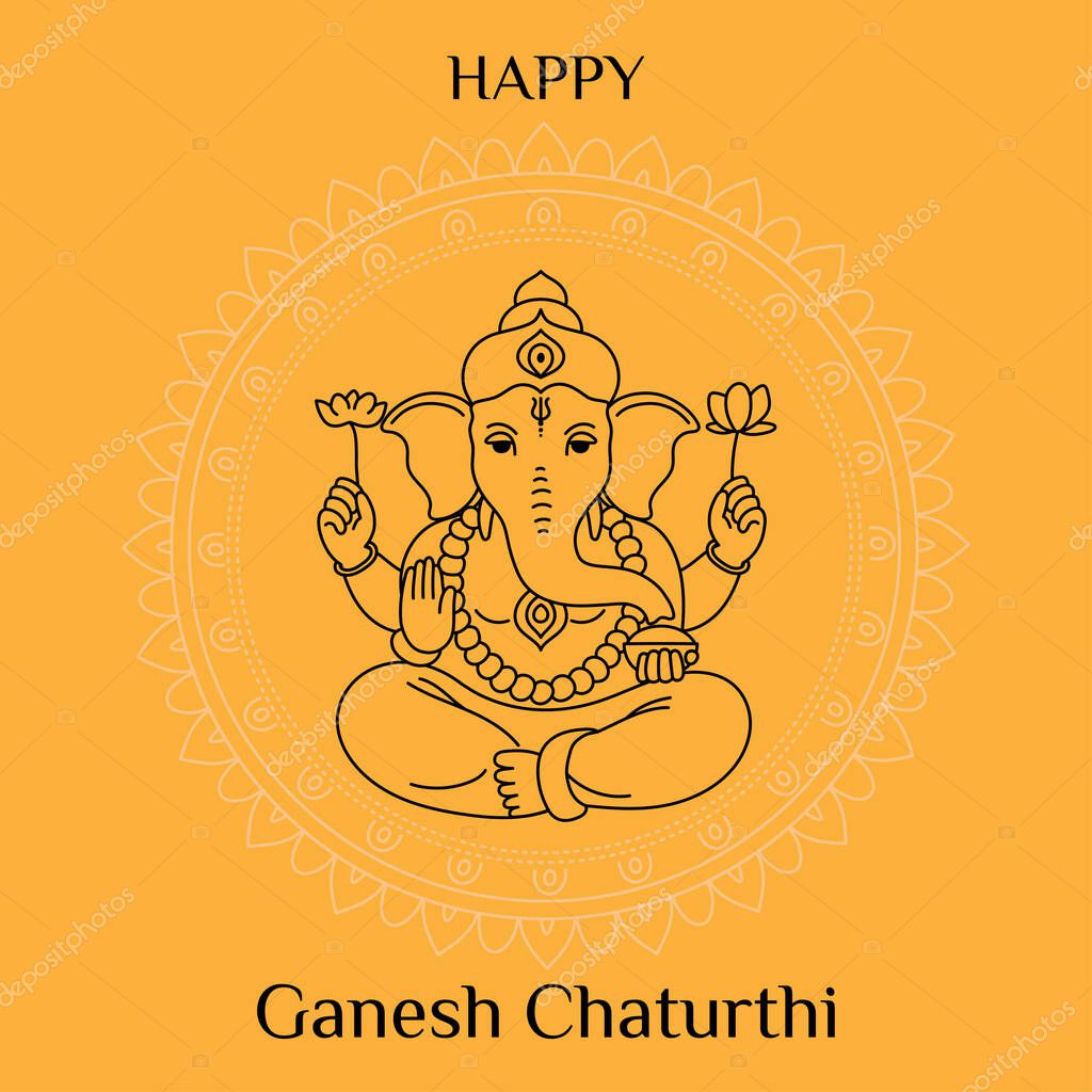 Line art illustration of Lord Ganpati for Ganesh Chaturthi festival in India. Vector illustration
