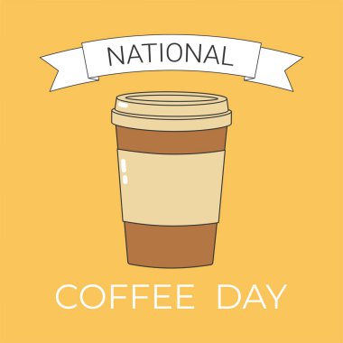 Ulusal Kahve Günü afişi. Eskimiş kahve fincanı. Vektör illüstrasyonu