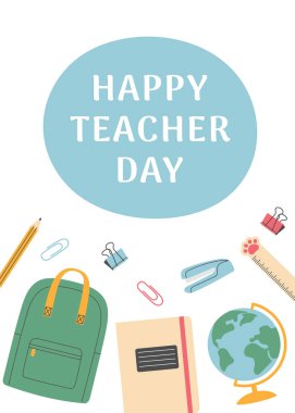 El yazısıyla çizilmiş Öğretmenler Günü kartın kutlu olsun. Okula dönmek, üniversite, eğitim konsepti. Vektör illüstrasyonu