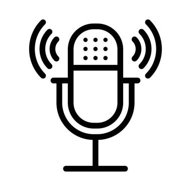 Ana hatlı mikrofon ikonu. Ses, müzik veya podcast tasarımı için şablon. Düzenlenebilir felç. İzole vektör illüstrasyonu