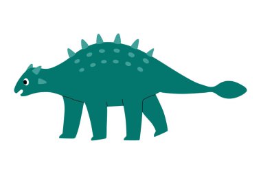 Şirin dinozor karakteri. Baskı, tebrik kartı, davetiye ve kitap için tasarım ögesi. İzole vektör illüstrasyonu